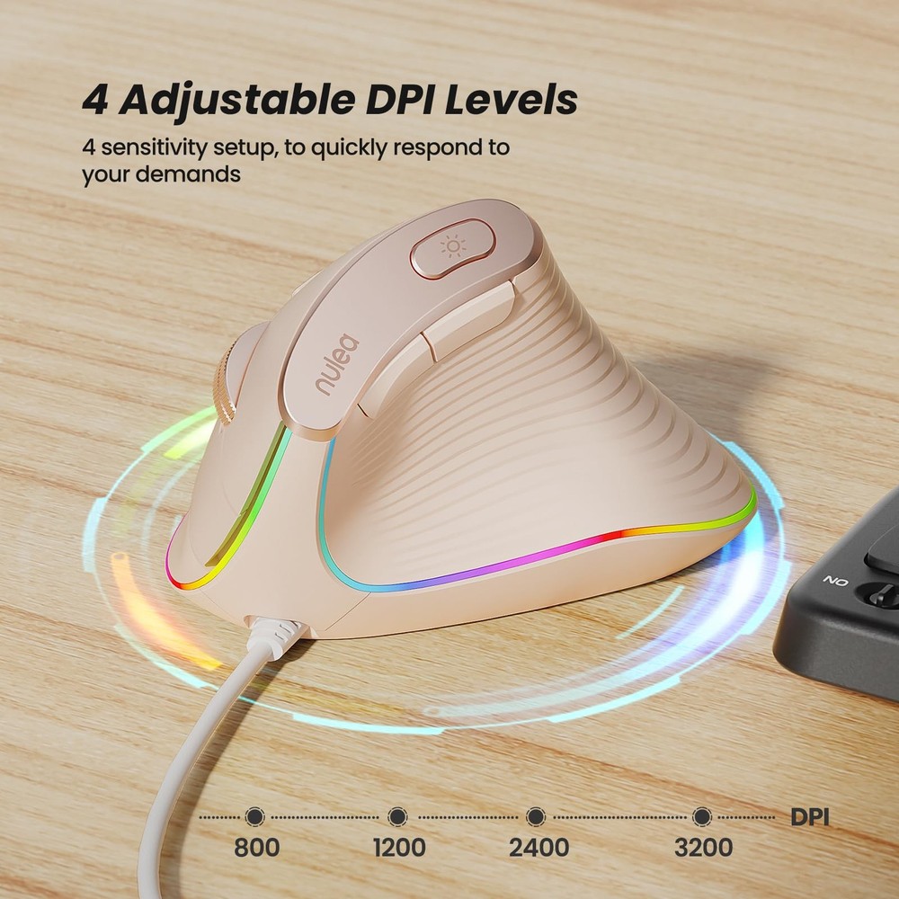 M504 Wired Vertical Mouse, USB Ergonomic Optical Mouse with 4 Adjustable DPI,...