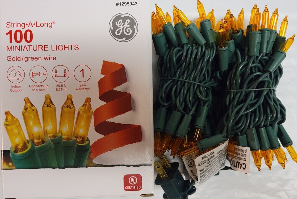 2 BOXES GE 100-CT STRING-A-LONG GOLD STRING LIGHTS - GREEN WIRE HOLIDAY MINI