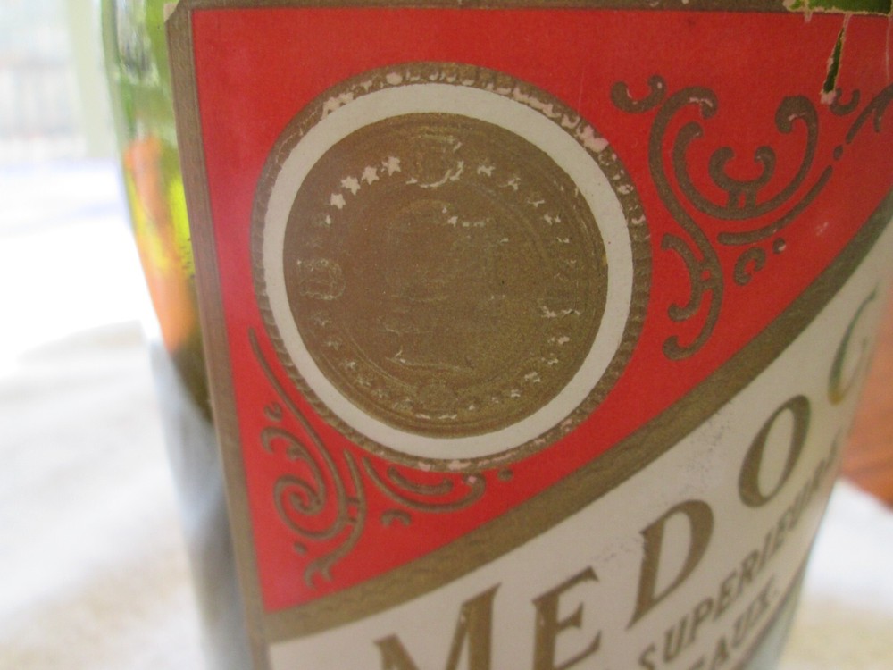 Antique Labeled Green Wine Bottle