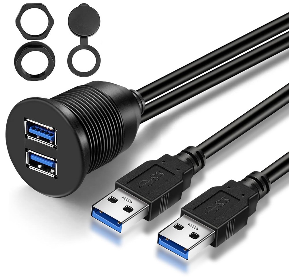 GOBGOD Double Ports USB 3.0 Car Flush Mount Cable, Dash Black