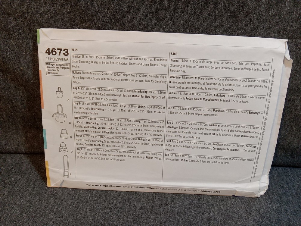 Simplicity Sewing Pattern #4673 Uncut Handbags