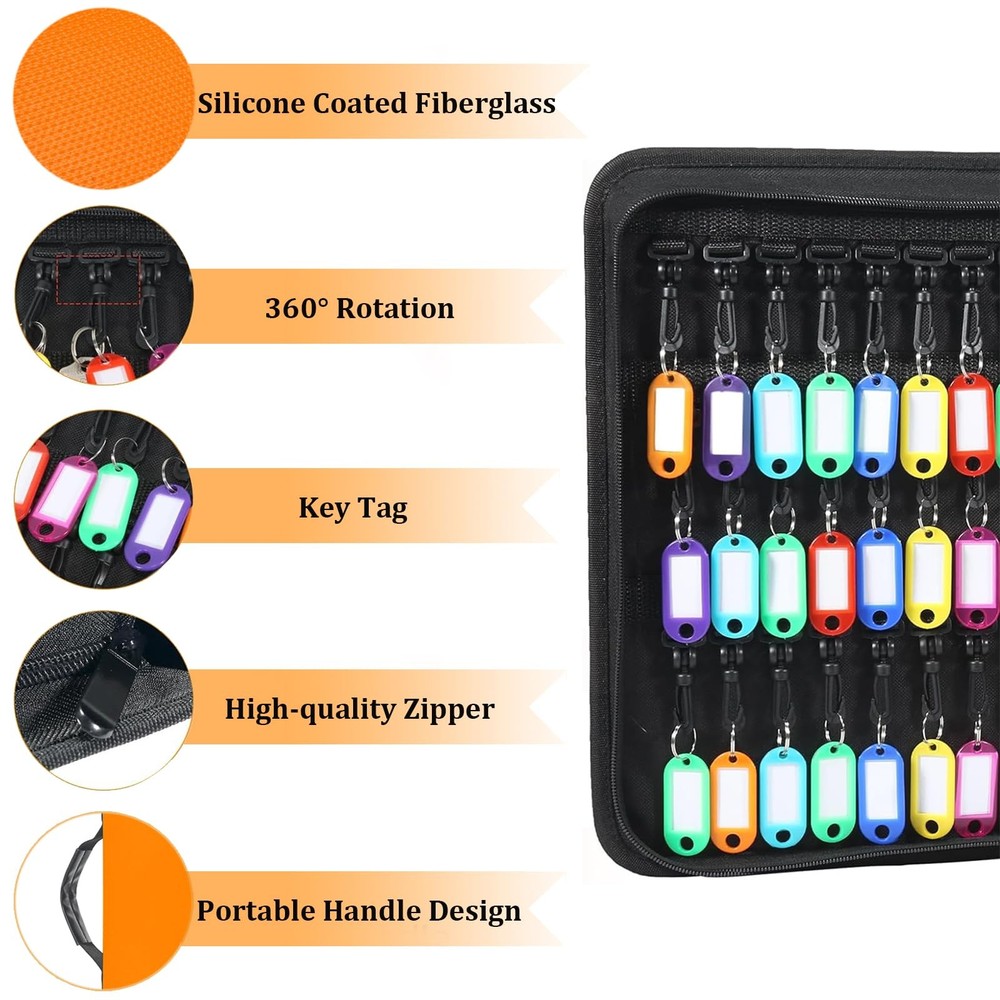 54 Key Portable Key Organizer, Handle, Fireproof, Waterproof Case, Tags