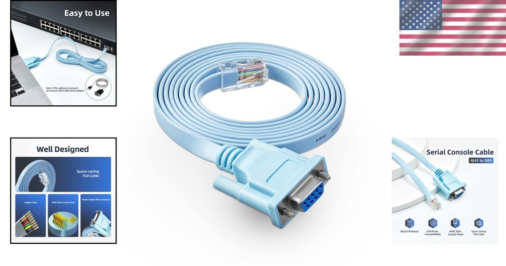 Plug-and-Play DB9 to RJ45 Console Management Cable - Reliable Data Transfer