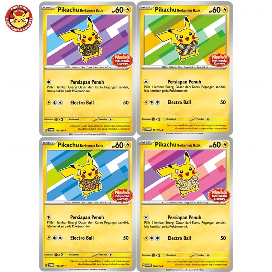 Lot 4 Pikachu Batik Complete Set 101 154 155 190 SV-P Pokemon Indonesia SEALED