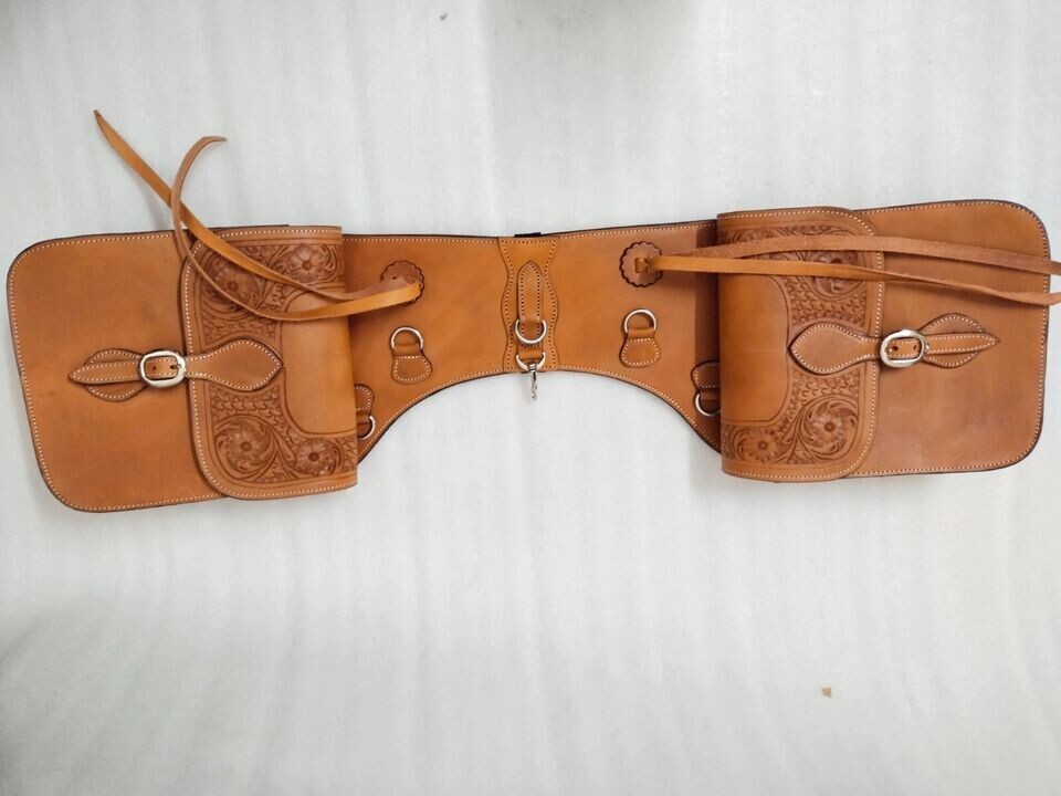 Western Leather Horse Saddle Bag Tooling Carving.