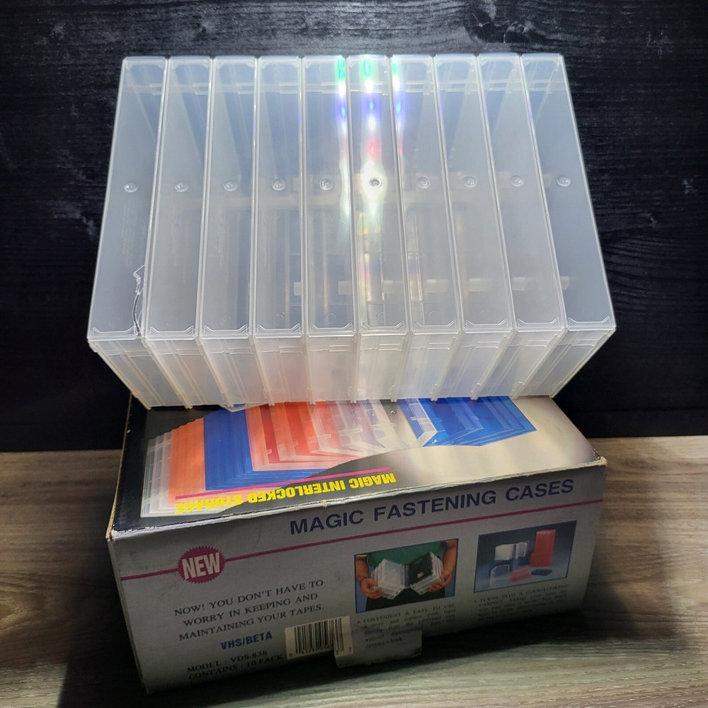 10 VHS CASES - LOCKING DESIGN - IN BOX