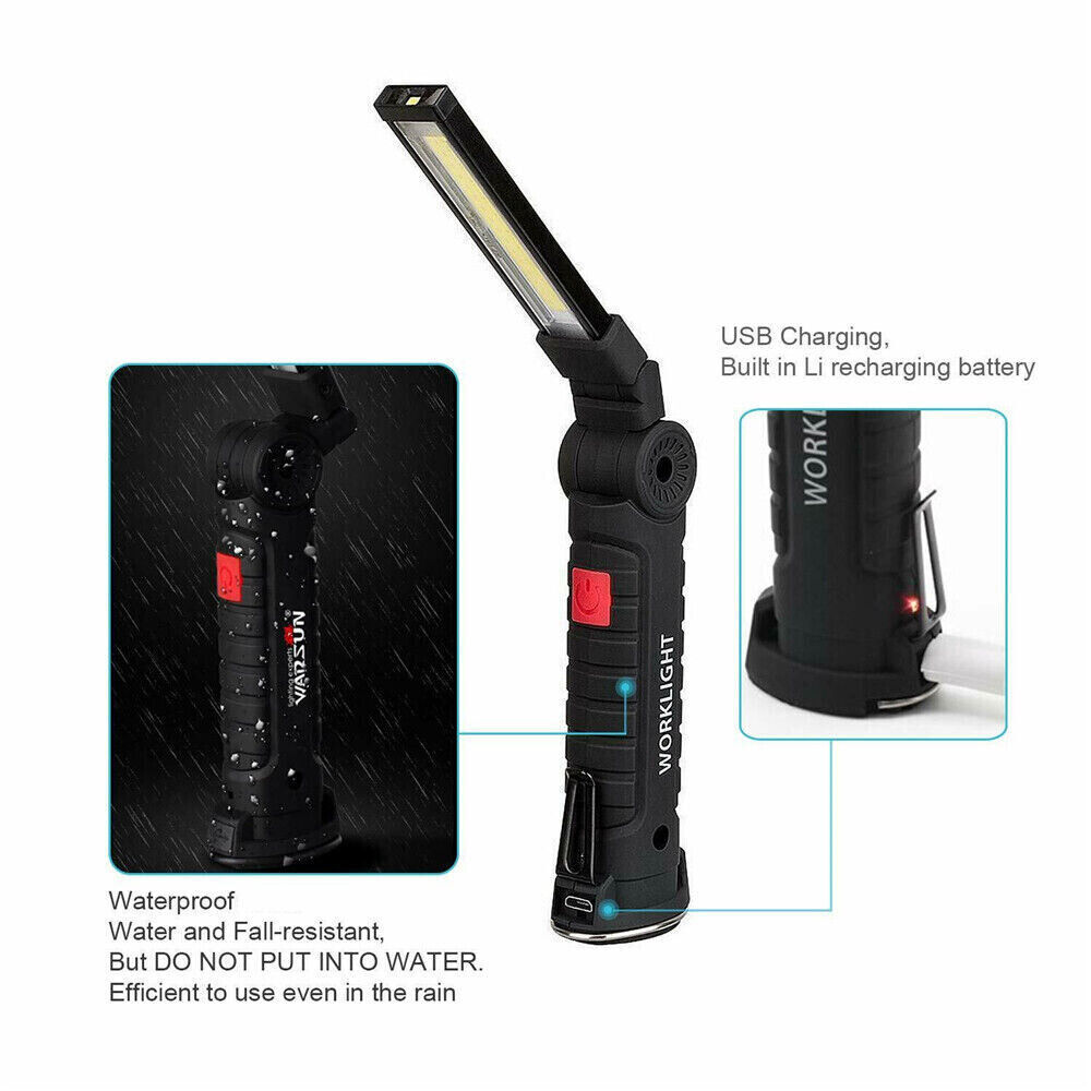 Magnetic Base Rechargeable LED COB RED Work Light Mechanic Flashlight Torch Lamp
