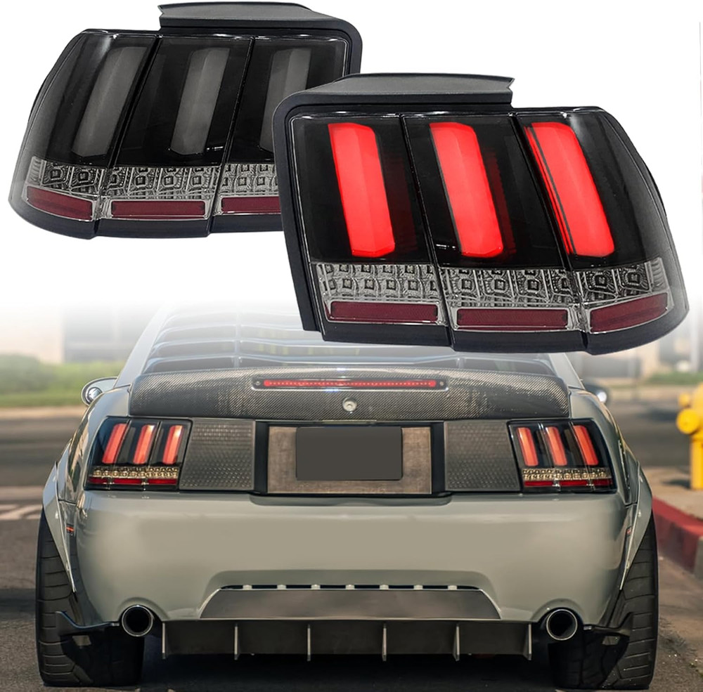 Tail Light Compatible with 1999-2004 Ford Mustang, Smoke Black Sequential LED Ba