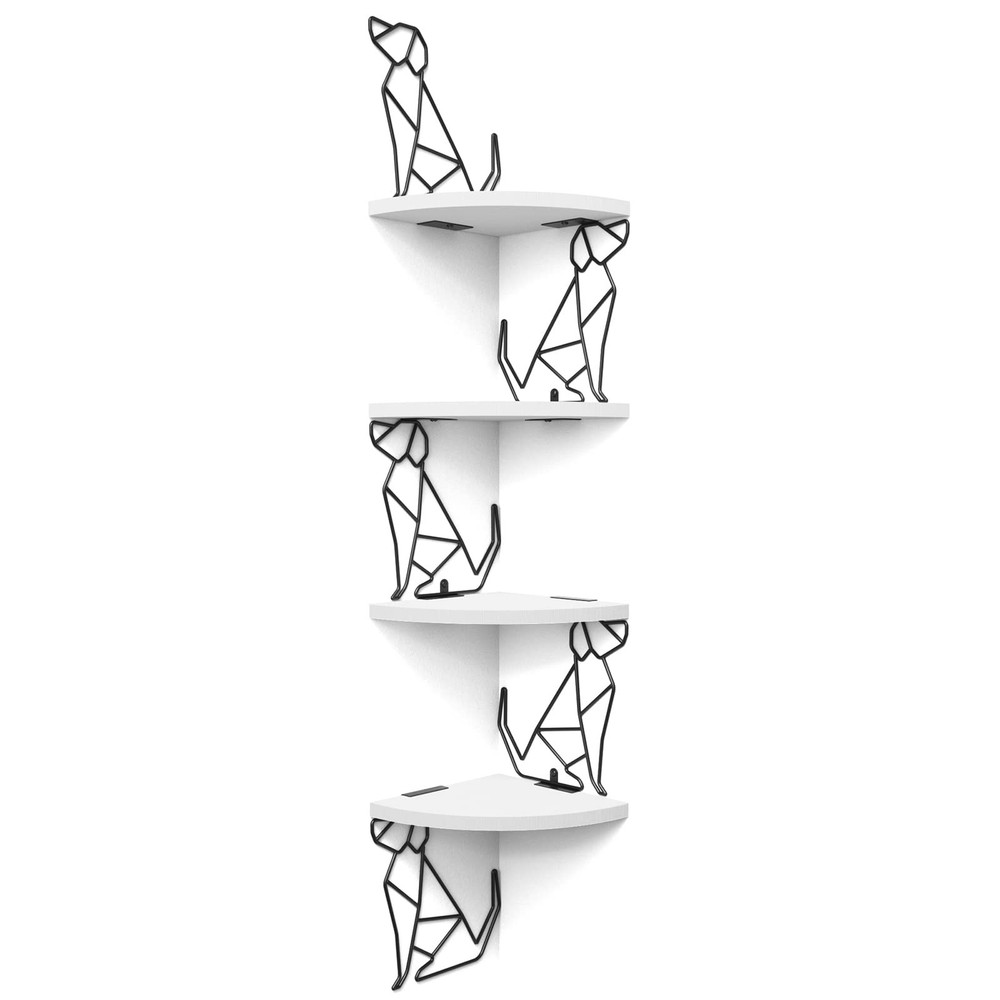 White Corner Shelf Wall Mount, 4 Tier Floating Shelf for Wall Storage, Rustic...