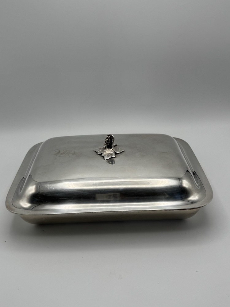 Silverplate Double Entree Server Lidded Removable Finial Grape Vines Monogram S