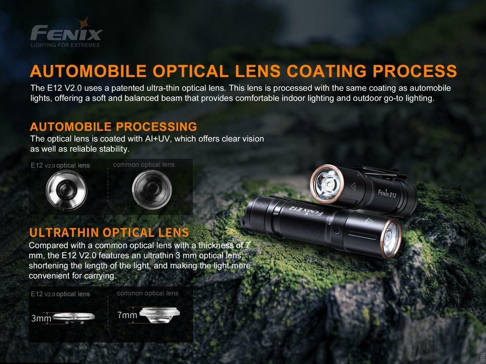 Fenix E12 V2 160 Lumen LED flashlight w/ EdisonBright AA alkaline battery bundle