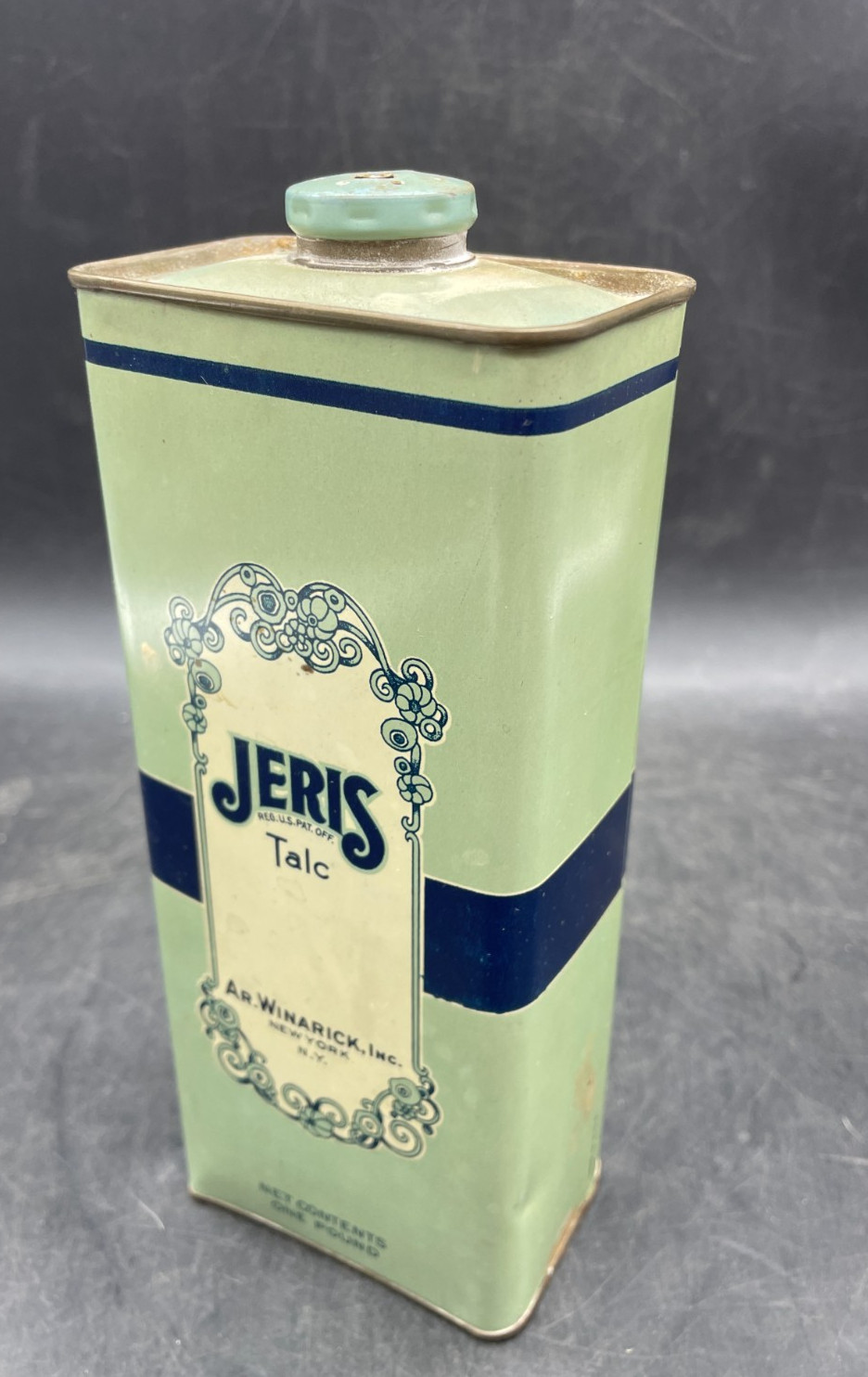 Vintage Jeris White Talc Barber Shop Decor One Pound Can