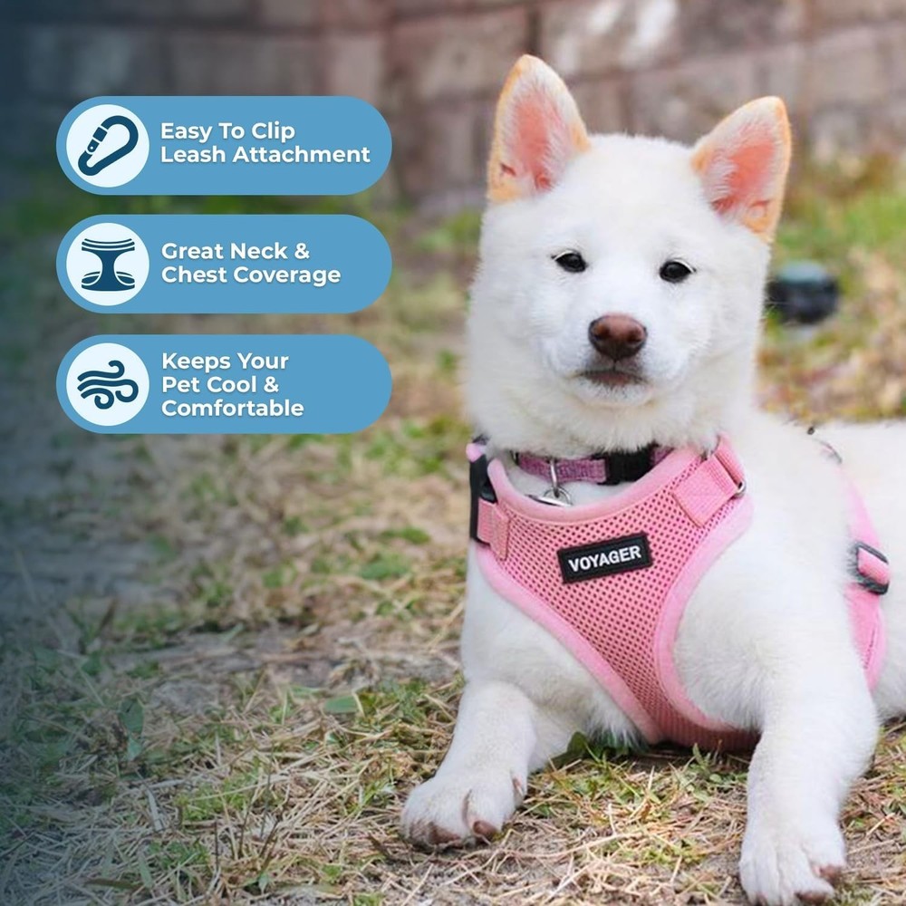 All Weather Mesh Pet Harness Medium Pink Lightweight Adjustable for Active Pets