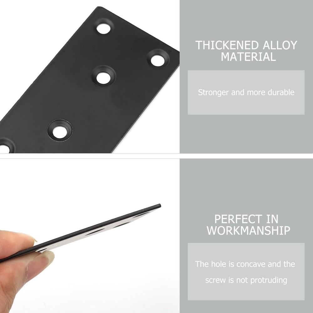 Flat Mending Plates, 8 Pcs Black Metal Straight