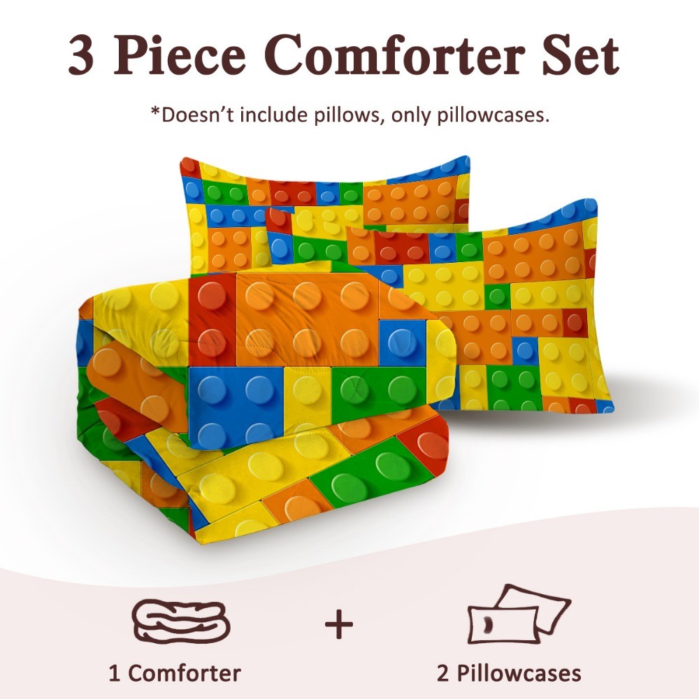 3pcs Funny Dot Building Blocks Comforter Set Colorful Bricks Thin Bedding Set
