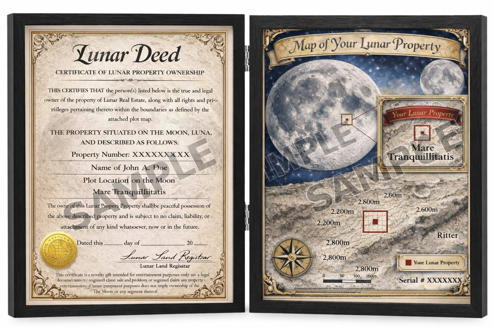 Moon Property Personalized Gift Novelty Framed Deed & Plot Map for Moon Property
