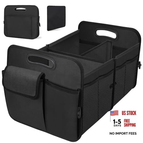 Large Black Car Trunk Organizer - Waterproof - Collapsible - Multi-Functional