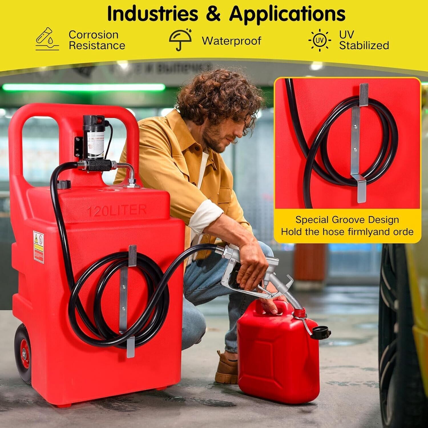 32 Gallon Portable Fuel Tank 120L with 12V Diesel Pump 13ft Delivery Hose