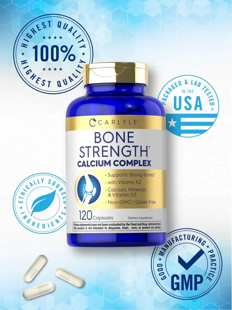 Bone Support Supplement | 120 Capsules | Calcium Complex Vitamin | Non-GMO & Gl