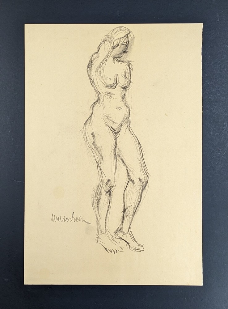 Walter Eck, standing nude, drawing, autographed