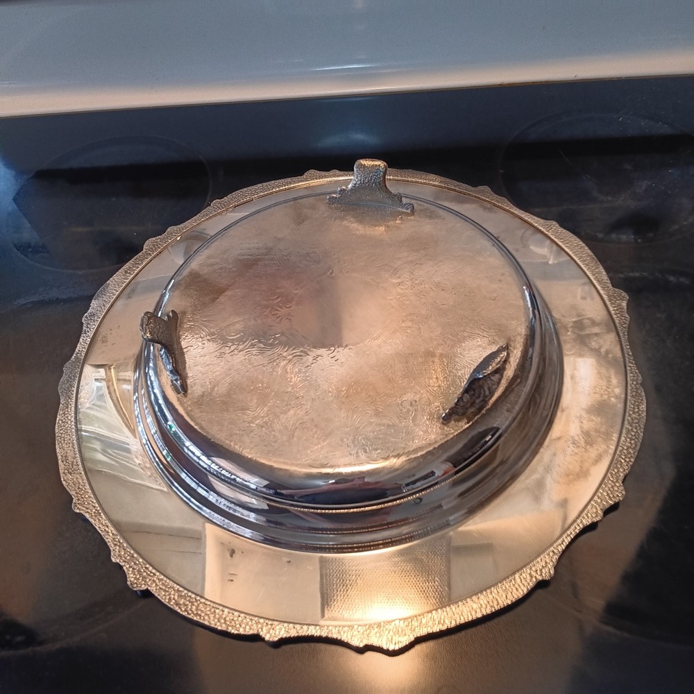 Silverplate serving dish bowl large ornate 14” diameter 2" deep Excellent!!