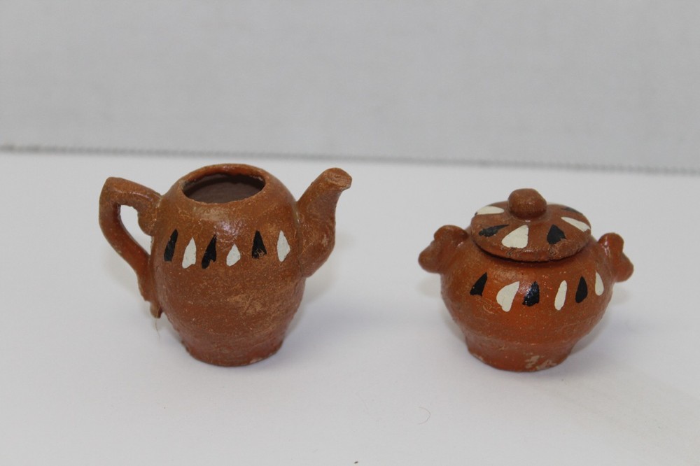 2 Piece Small Handpainted Clay Tea Set