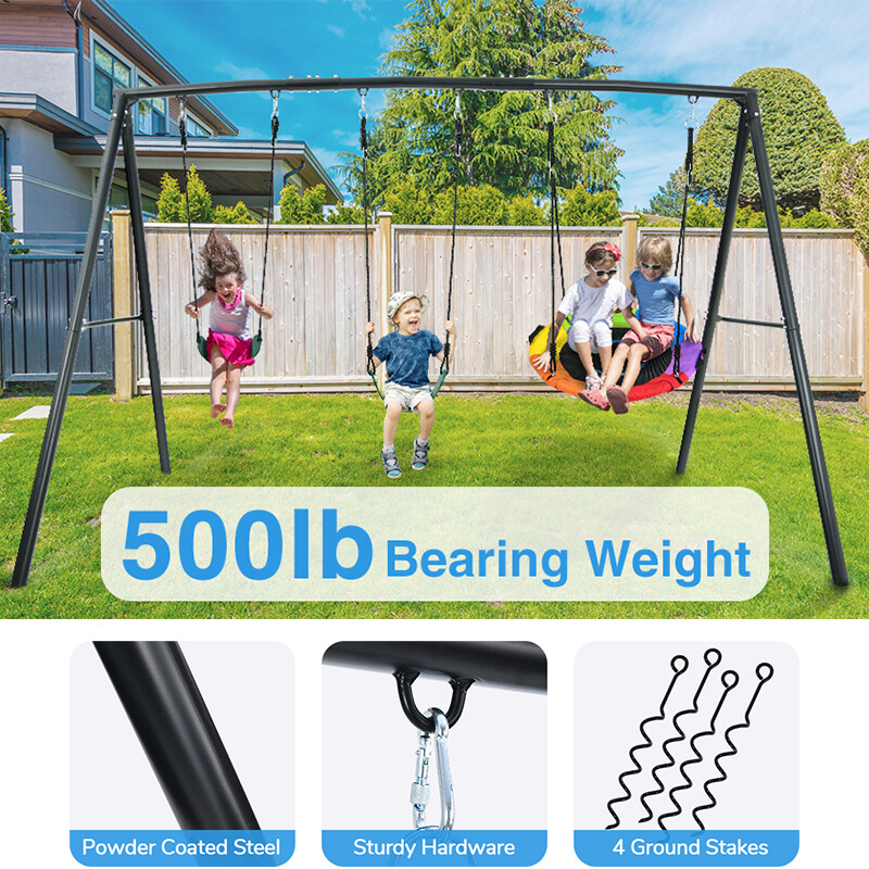 600lb Metal Swing Set with 3 Swing Kids Backyard Swingset Heavy Duty Swing Stand