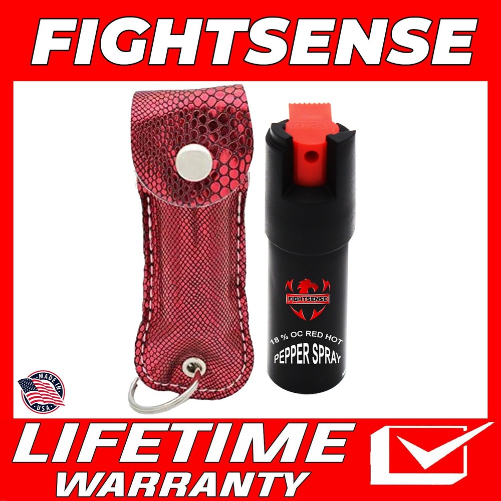 Pepper Spray Maximum Strength Leather Case Self Defense Security Snack Red