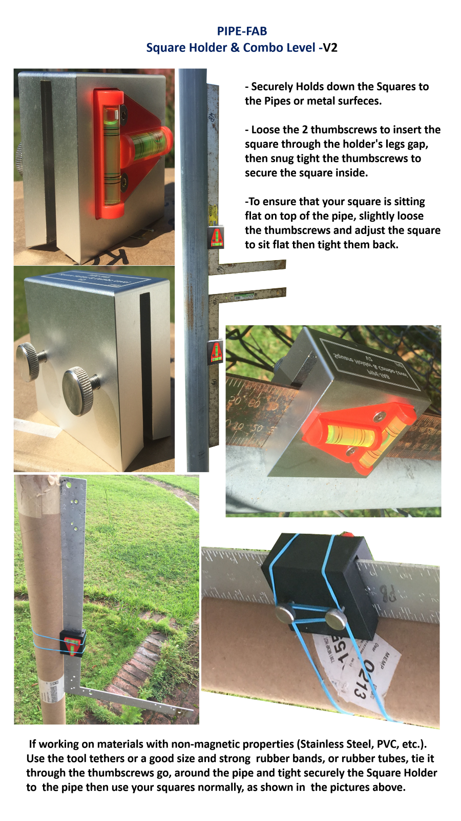 Pipefitters Square Holder & Combo Level Tools V2 ( Metallic Silver)