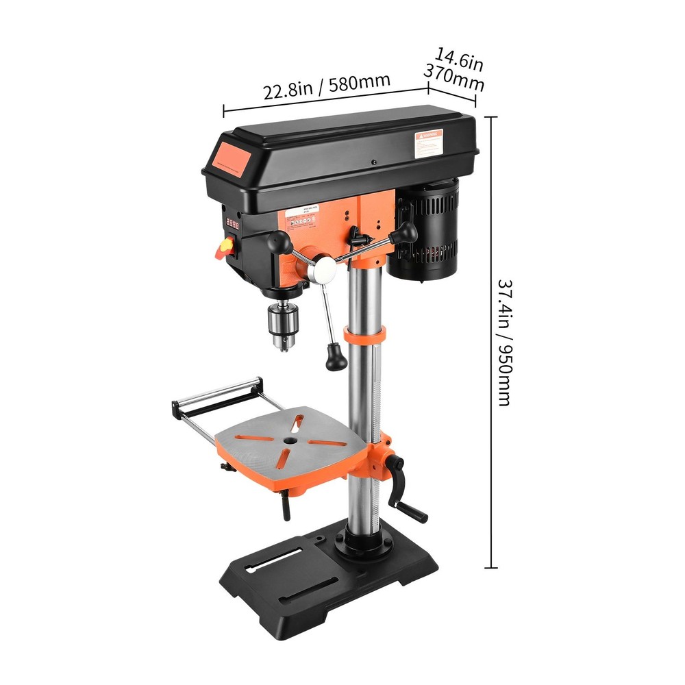 12in Variable-Speed Drill Press, 5A Induction Motor, 45° Tilt Table