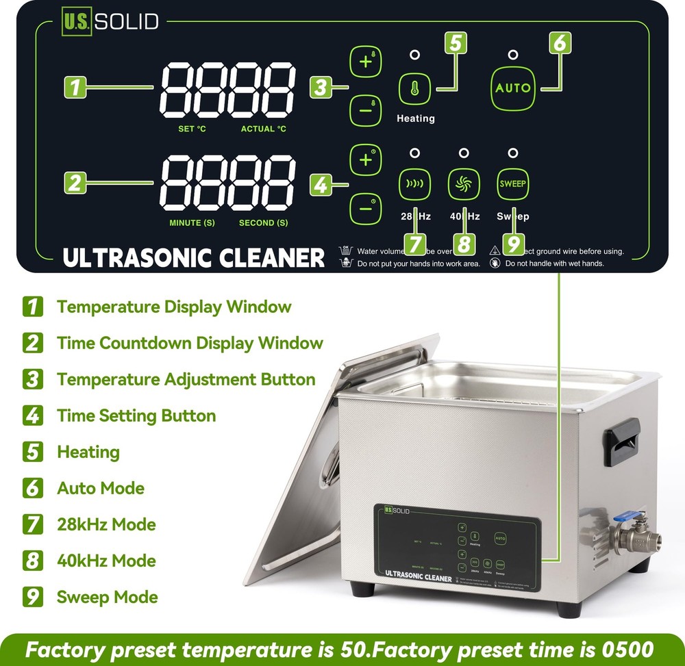 U.S. Solid Dual-Frequency Digital Ultrasonic Cleaner 6L 28/40kHz