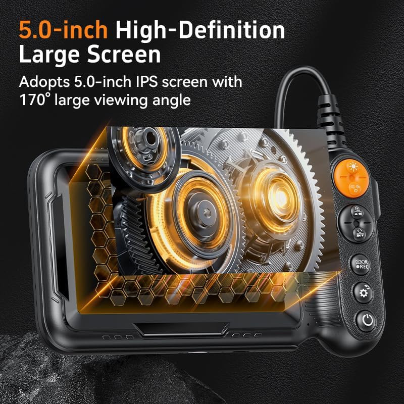 Dual-Lens Endoscope Camera with Light, Borescope with 5" IPS (16.5FT)