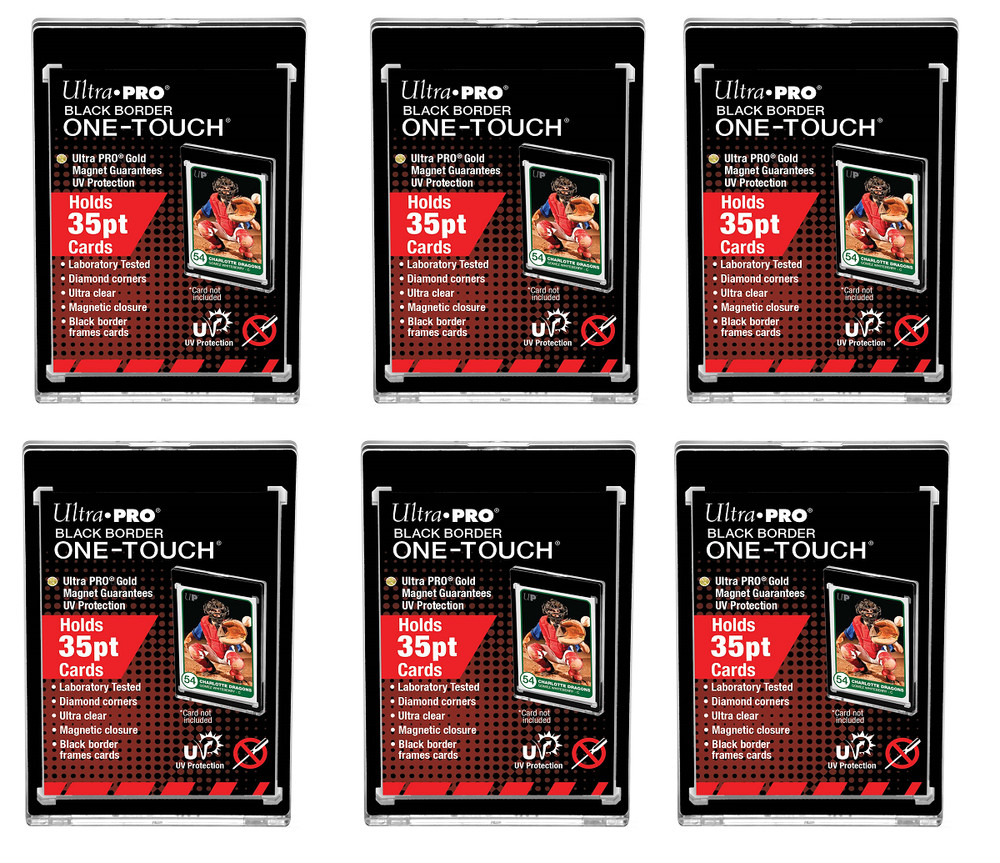(6-Pack) Ultra Pro BLACK Border 35pt One Touch Magnetic Trading Card Holders
