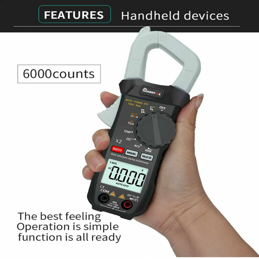 6000 Counts True RMS Clamp Meter AC DC Voltage & Current Digital Multimeter