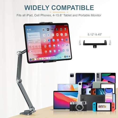 Tablet Stand Holder, Tablet Desk Mount, Adjustable Foldable Tablet Arm Grey