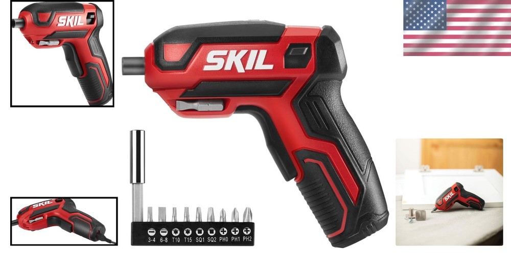 Ergonomic Rechargeable 4V Screwdriver Set - 9 Bits & USB Charging Convenience