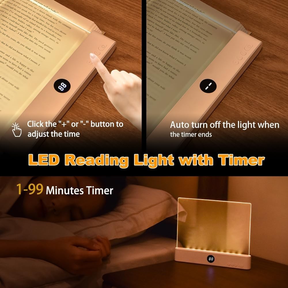 Book Light, Rechargeable Clear LED Flat Reading Light with 3 Colors Timer, D...
