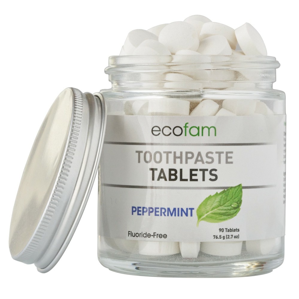 Ecofam Peppermint Toothpaste Tablets – 90 Count Glass Jar