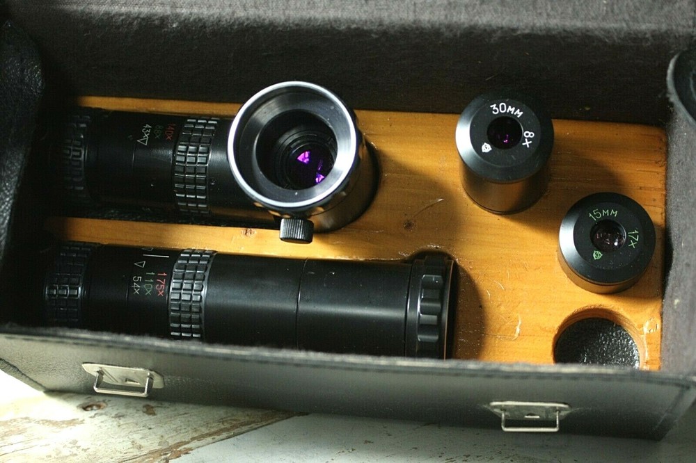 Russian Microscope Eye Pieces and Accessories and Leather Case