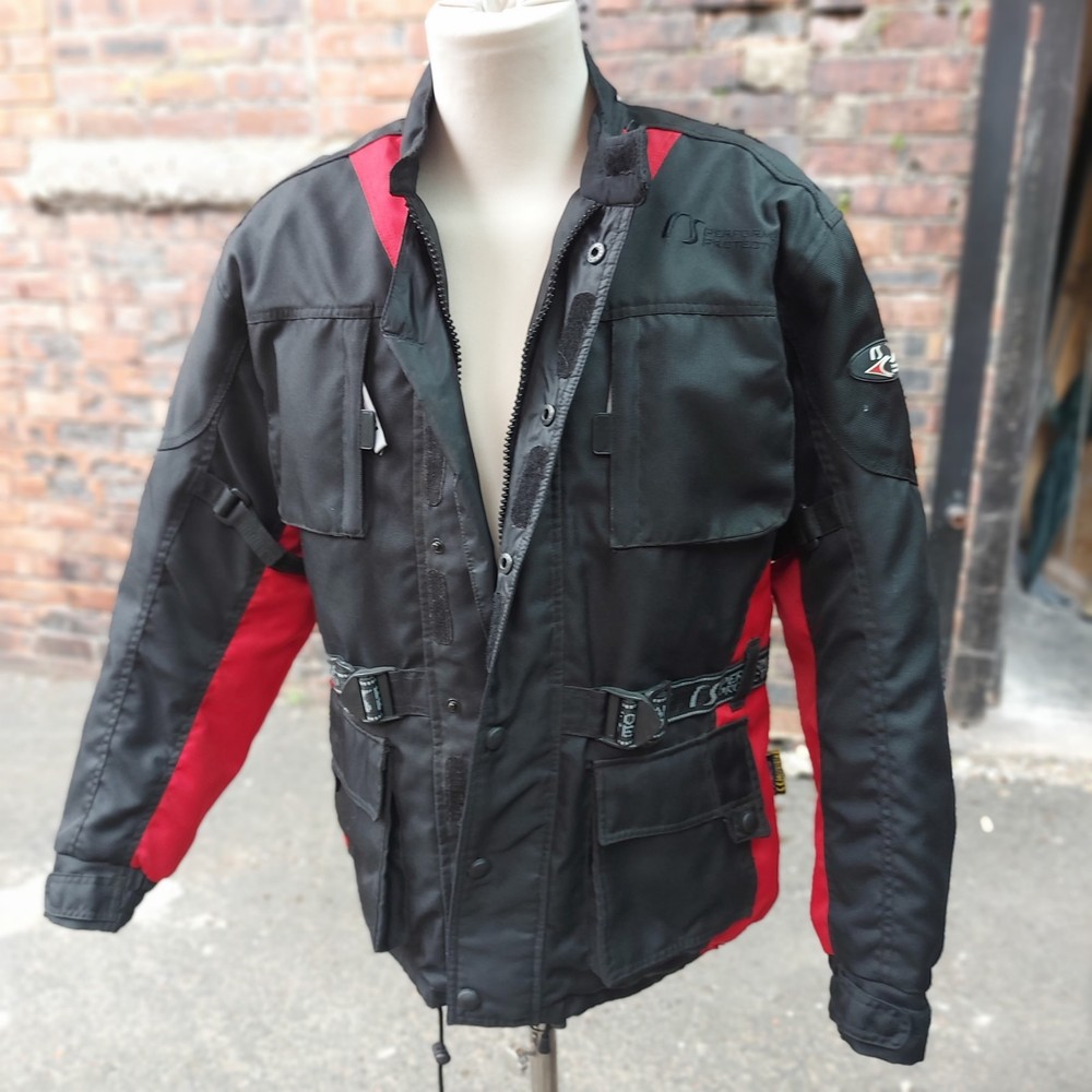 RS Performance Motorcycle Jacket Mens Size 42 black Red Textile Protection Lined