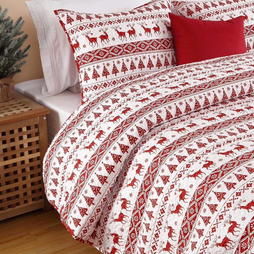 Christmas Quilt Set Queen Size Boho Bedspread Coverlet Sets