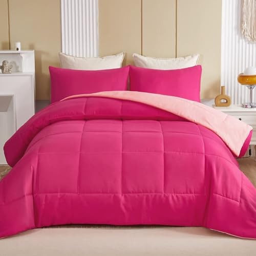 Lightweight Reversible Size Comforter Set, Down Alternative Queen Pink