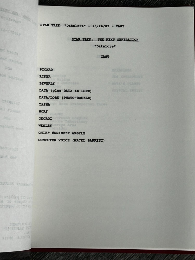 STAR TREK Script The Next Generation Datalore Revised Final Draft Oct 26 1987