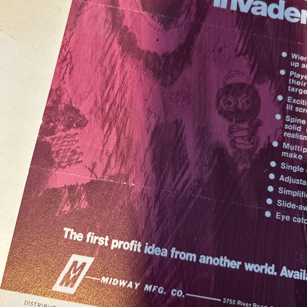 NOS Folded ORIGINAL THE INVADERS MIDWAY ARCADE GAME FLYER