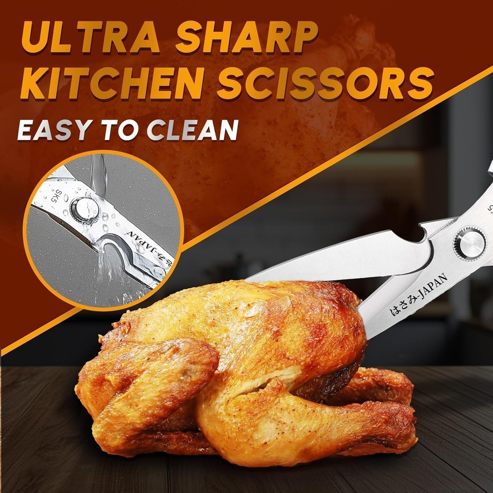 HUUSK Kitchen Scissors Set Silver - Stainless Steel Kitchen Shear, Sharp Meat Sc