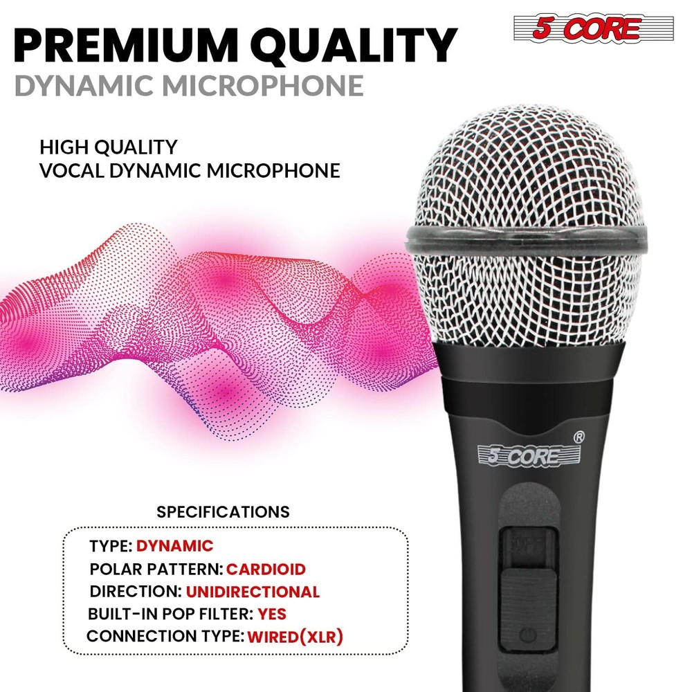 5Core XLR Microphone Dynamic Mic Karaoke Singing Studio Mics Handheld Microfono