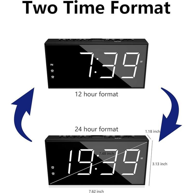 Loud Dual Alarm Clock W/ Large LCD Display USB Charging Dimmable Snooze Function