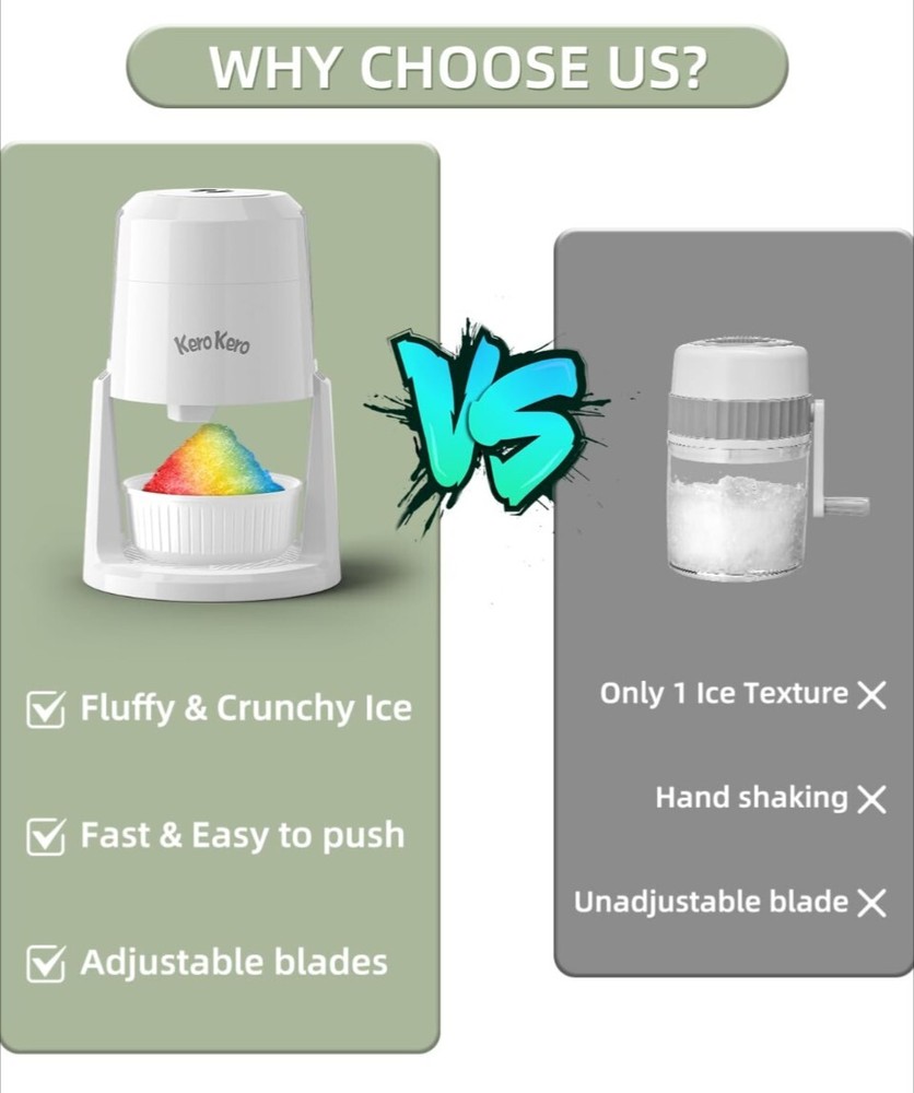 Shaved Ice Machine, Multi-Purpose Ice Shaver Machine with Adjustable Blade, Snow