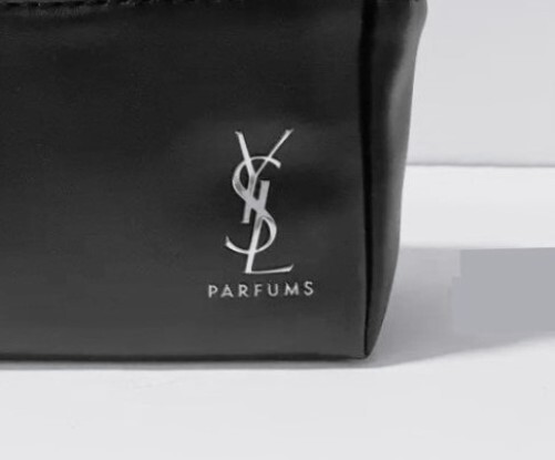 YSL Yves Saint Laurent Black Faux Leather Silver Logo Toiletry Makeup Bag NEW!