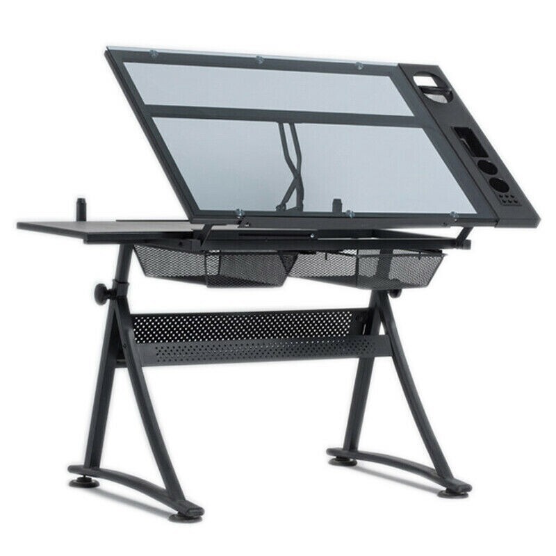 Adjustable Lifting Drawing Work Study Desk Drafting Table Station Tilting Glass
